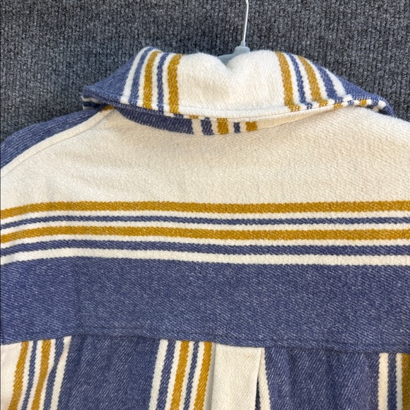 Aerie Oversized Heavy Flannel Striped Shirt Jacket Cream Blue Mustard Small - Picture 9 of 16